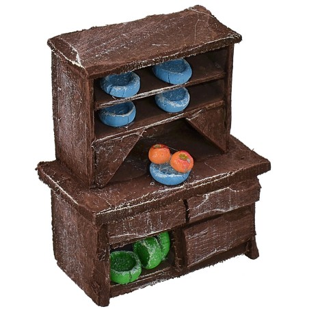 Credenza in legno antichizzato con porcellane colorate cm