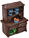 Sideboard in antiqued wood with colored porcelain cm 5x3x6,5 h