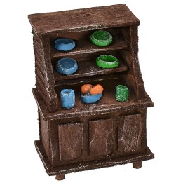 Sideboard in antiqued wood with colored porcelain cm 5x3x7,5 h