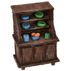 Sideboard in antiqued wood with colored porcelain cm 5x3x7,5 h