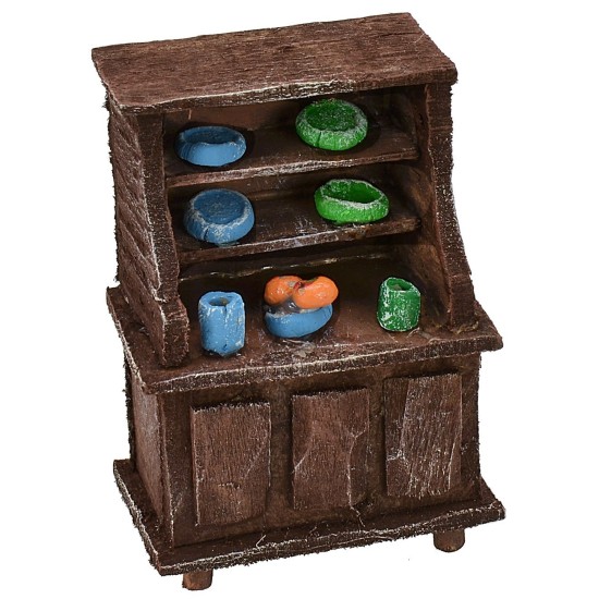 Sideboard in antiqued wood with colored porcelain cm 5x3x7,5 h