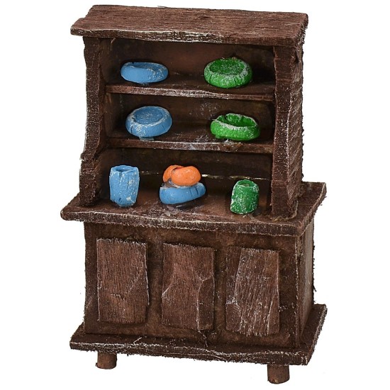 Sideboard in antiqued wood with colored porcelain cm 5x3x7,5 h