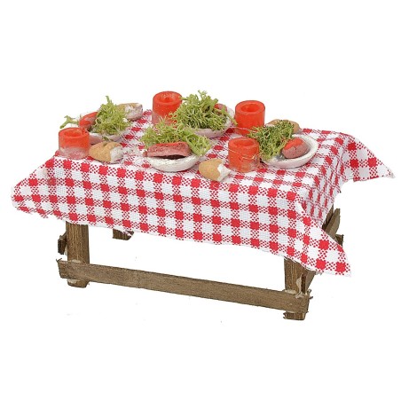 Wooden table with tablecloth and dishes cm 10x6x4 h