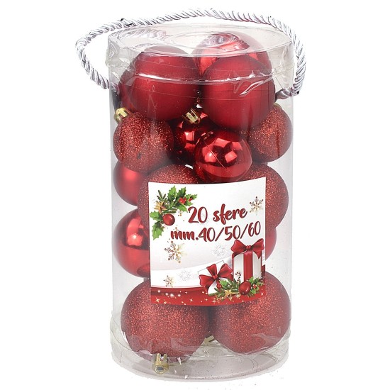 Conjunto de 20 bolas rojas ø 4-5-6 cm para árbol de Navidad Mondo