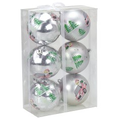 Juego de 6 bolas plateadas con Papá Noel ø 8 cm para árbol de