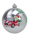 Set 6 palline argento con Babbo ø 8 cm per albero di Natale