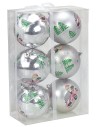 Juego de 6 bolas plateadas con Papá Noel ø 8 cm para árbol de