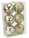 Set of 6 gold balls with Santa ø 8 cm for Christmas tree