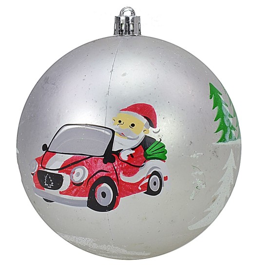 Set of 6 silver balls with Santa ø 10 cm for Christmas tree