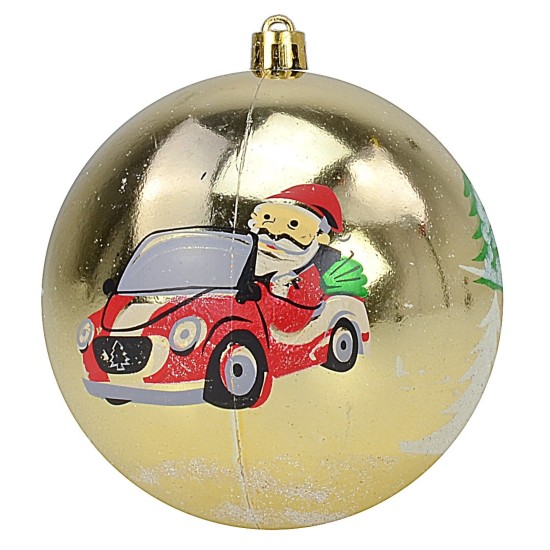 Set of 6 gold balls with Santa ø 10 cm for Christmas tree