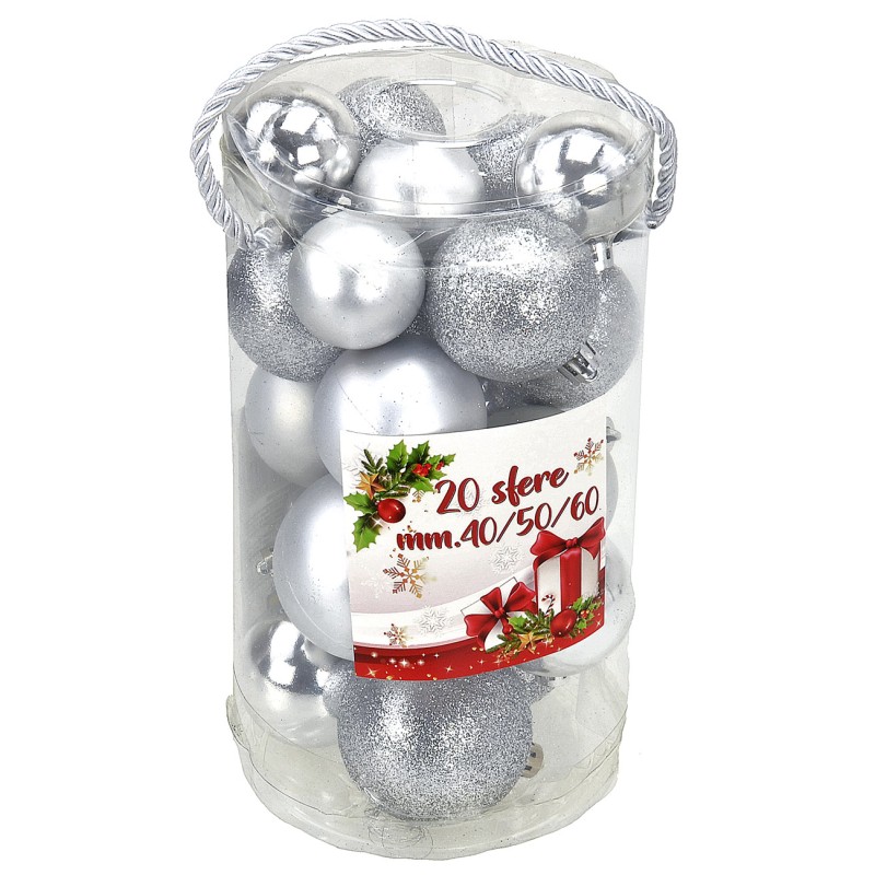 Set 20 palline argento ø 4-5-6 cm per albero di Natale Mondo