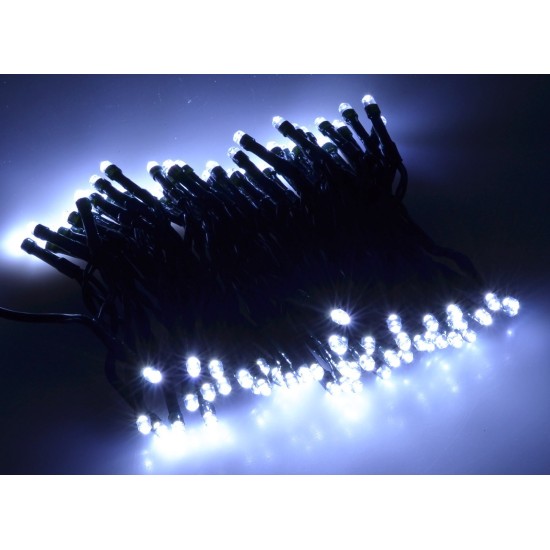 Cadena de 100 luces LED blanco frío con efectos de luz para exterior y