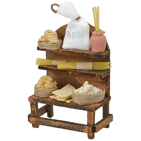 Banco con pasta assortita cm 9,5x5x13 h Mondo Presepi