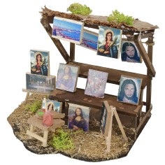 Scena con bancarella di quadri cm 16,3x13,5x15 h Mondo Presepi 2