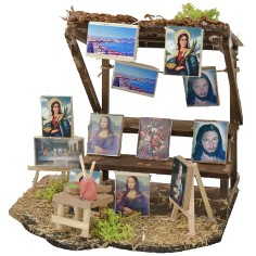 Scena con bancarella di quadri cm 16,3x13,5x15 h Mondo Presepi