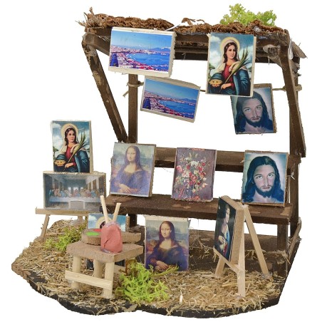 Scena con bancarella di quadri cm 16,3x13,5x15 h