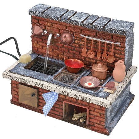 Cucina con fontana e fuoco funzionanti cm 20,5x13x16,5 h