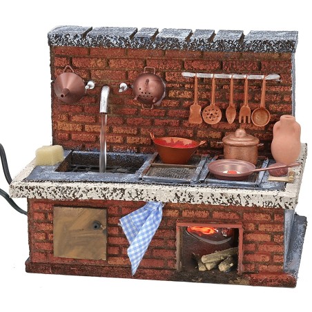 Cucina con fontana e fuoco funzionanti cm 20,5x13x16,5 h Mondo