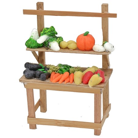Bancarella con frutta e verdure in cera cm 9,2x5,5x13 h