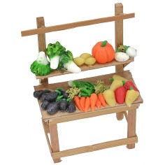 Bancarella con frutta e verdure in cera cm 9,2x5,5x13 h