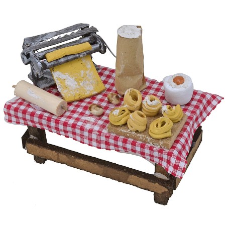 Tavolo con pasta fresca cm 9,8x5,6x4 h Mondo Presepi