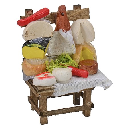 Bancarella mercato con formaggi cm 4x3,3x5,5 h Mondo Presepi