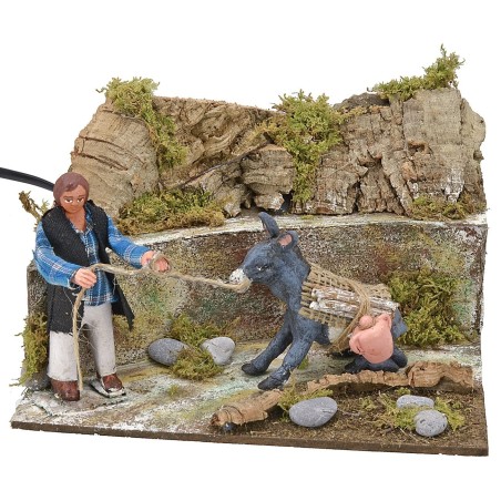 Hombre con burro en movimiento 10 cm Mundo Pesebres