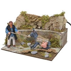 Uomo con asino in movimento 10 cm Mondo Presepi