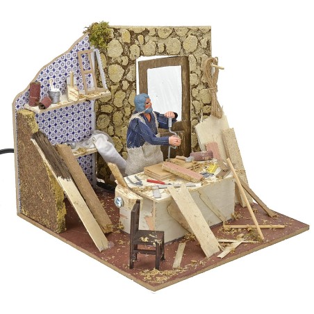 Falegname con trapano in movimento 10 cm Mondo Presepi