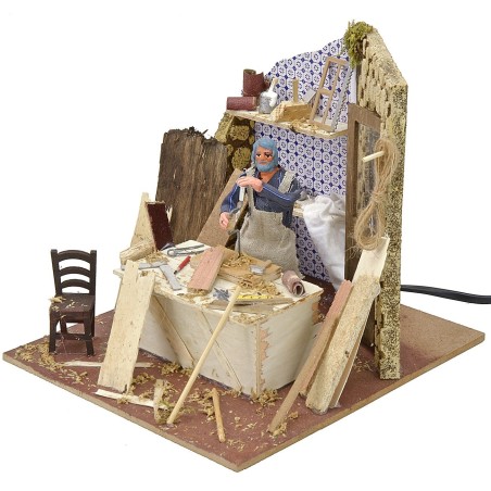 Carpintero con taladro en movimiento 10 cm Mundo Pesebres