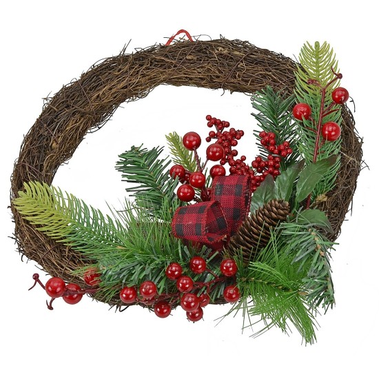 Garland decorated with berries and tartan bow Ø 30 cm