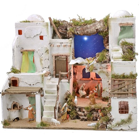 Presepe arabo illuminato con cielo stellato, forno e statue cm