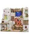 Illuminated Arab nativity scene with starry sky, oven, and statues cm