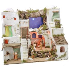 Presepe Palestinese illuminato con cielo stellato, forno e 2