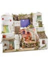 Illuminated Arab nativity scene with starry sky, oven and