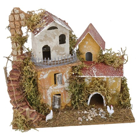 Casita con escalera curva exterior de 20x14x17 cm h