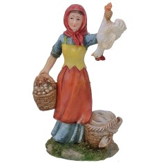 Donna con cesti e gallina cm 15 in resina