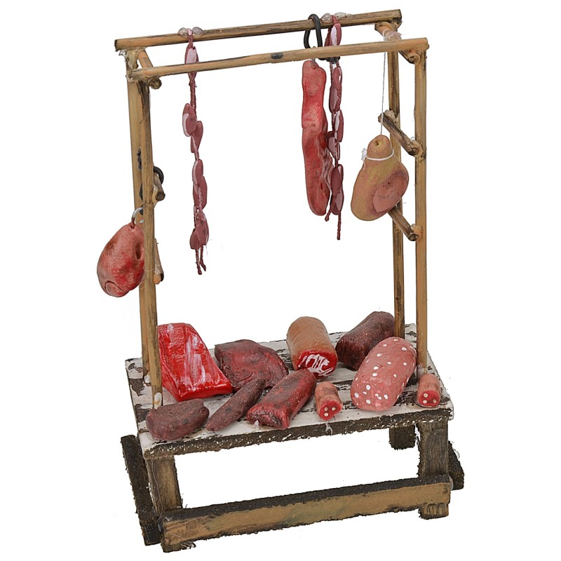 Bancarella con carne e salumi cm 9,5x5x15 h Mondo Presepi