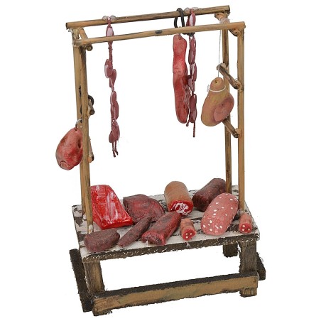 Bancarella con carne e salumi cm 9,5x5x15 h Mondo Presepi