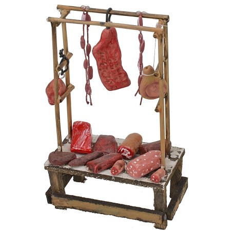 Bancarella con carne e salumi cm 9,5x5x15 h Mondo Presepi