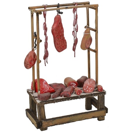 Puesto con carne y embutidos cm 9,5x5x15 h Mundo Pesebres