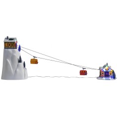 Teleférico navideño iluminado con telecabinas en funcionamiento Mundo 2