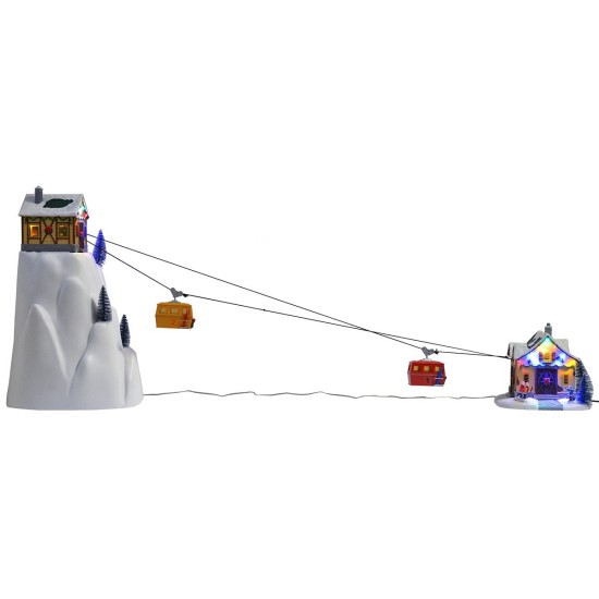 Illuminated Christmas cable car with working gondolas