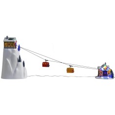 Funivia natalizia illuminata con cabinovie funzionanti