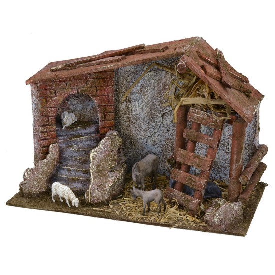 Establo con granero y nicho de 29x14,5x19 cm de altura Mondo Presepi