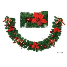 Ghirlanda 2 mt addobbata rosso Natale decorazioni Mondo Presepi