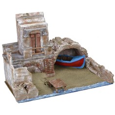 Scenografia lungomare con barca cm 49x30x35,5 h 2