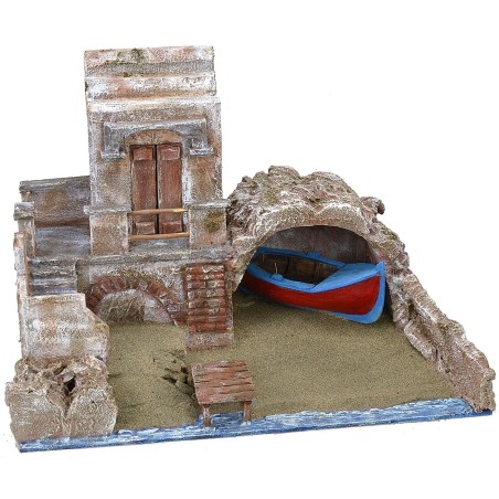 Escenografía de paseo marítimo con barco de 49x30x35,5 cm h