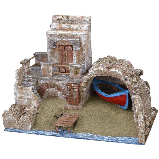 Scenografia lungomare con barca cm 49x30x35,5 h Mondo Presepi