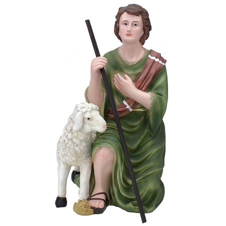 Pastore inginocchiato con pecora in resina serie 40 cm